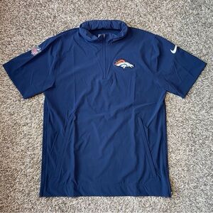 Nike Denver Broncos Coaches Half Zip Short Sleeve Jacket Hooded Mens Medium Blue